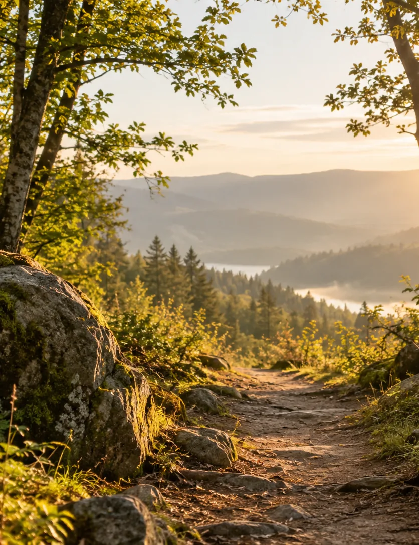 Waldweg im Abendlicht